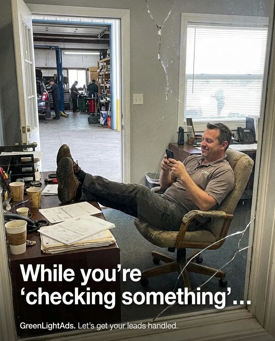 GreenLightAds ad showing business owner checking phone