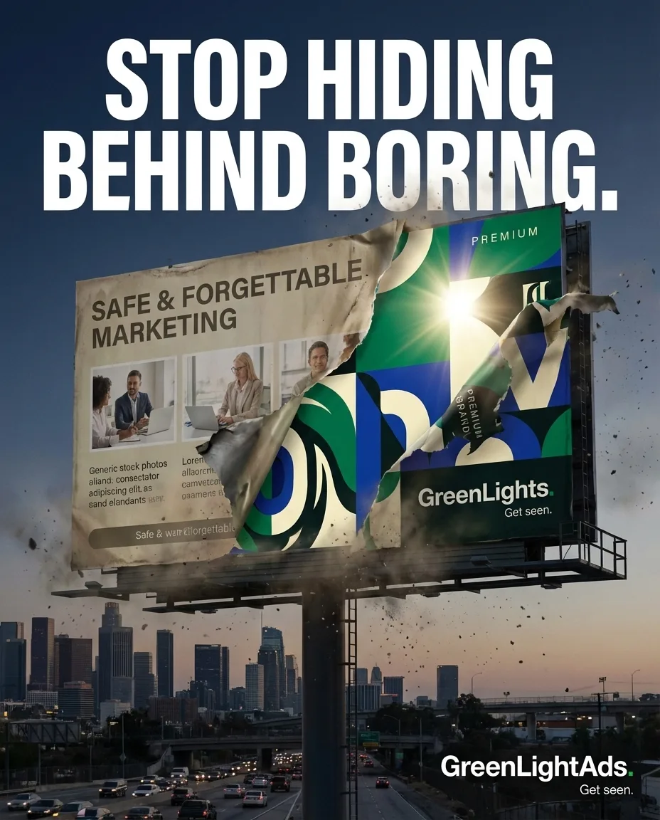 GreenLightAds ad reading Stop hiding behind boring
