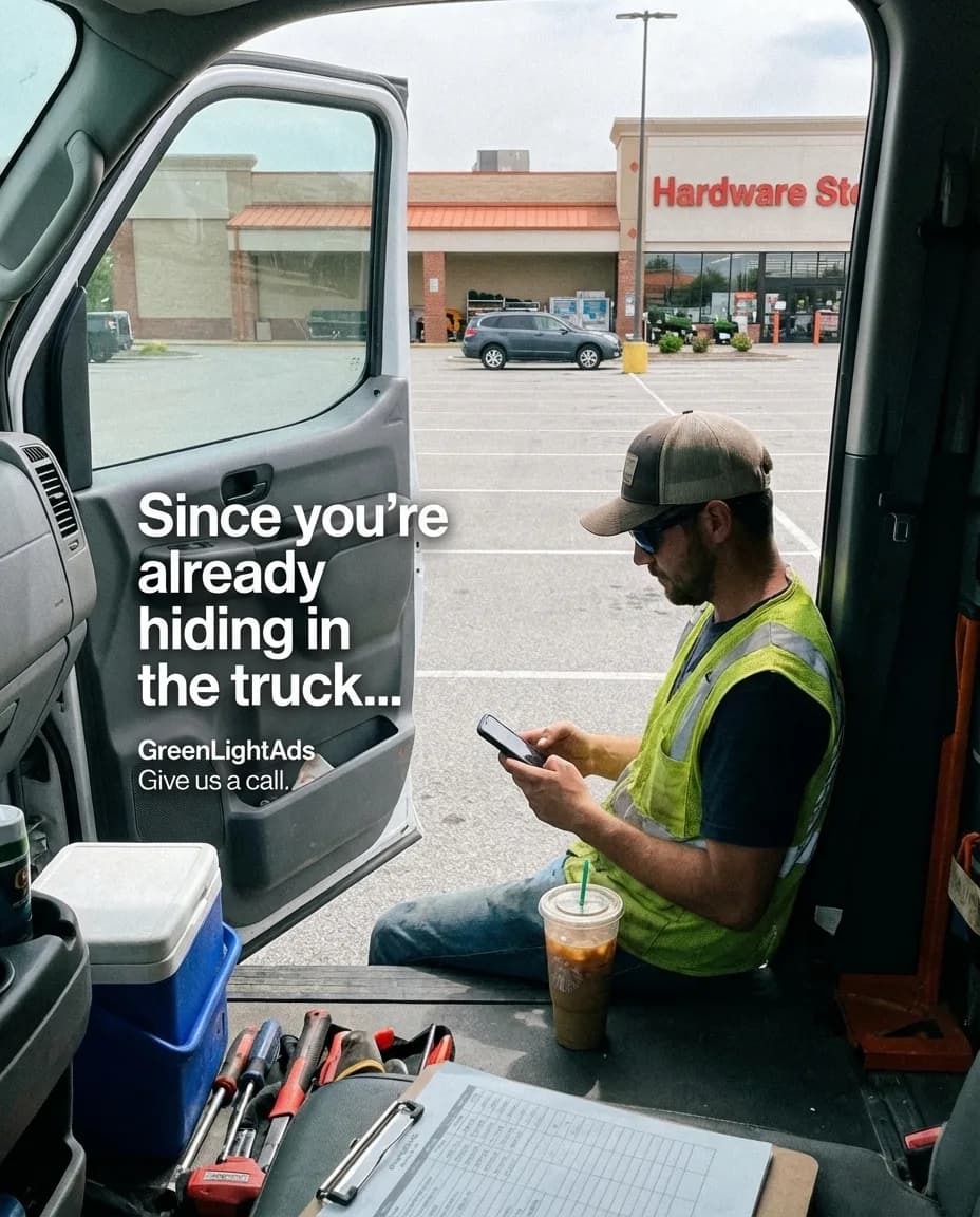 GreenLightAds ad reading Since you are already hiding in the truck